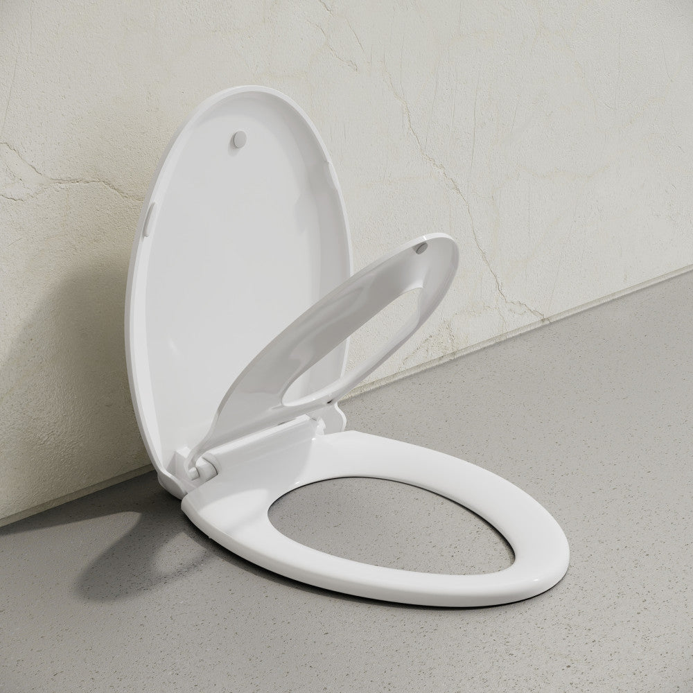 Elongated Toilet Seat with Toddler Seat Built In, Family Toilet Seat in Glossy White