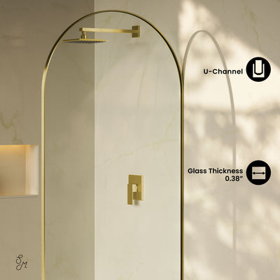 Porte 34 x 76 Framed Fixed 3/8 in. (10mm) Clear Tempered Glass Shower Door with Gold Brushed Frame