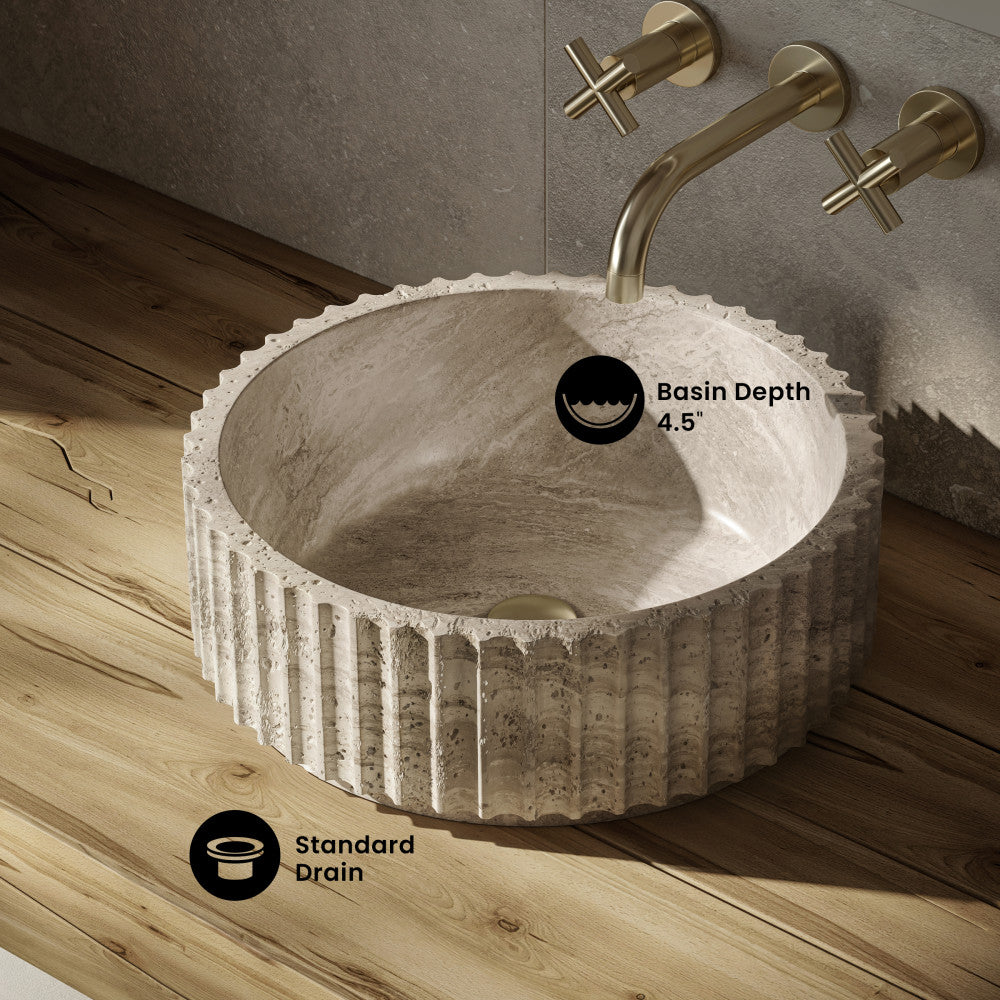 Lafayette 17" Natural Marble Round Vessel Sink in Polished Travertine