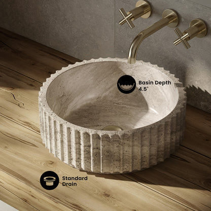 Lafayette 17" Natural Marble Round Vessel Sink in Polished Travertine