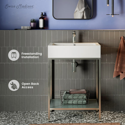 Pierre 24 Single, Freestanding, Open Shelf, Chrome Metal Frame Bathroom Vanity
