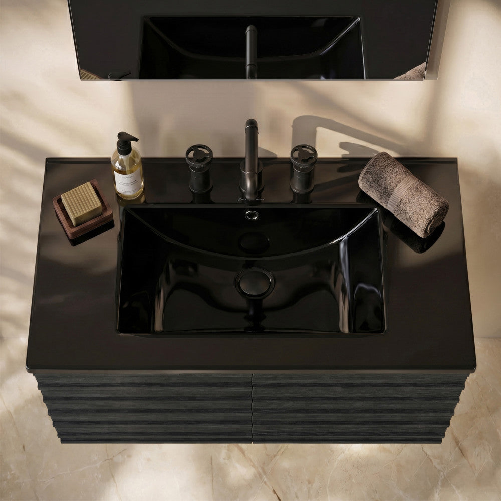 30" 3-Hole Widespread Vanity Sink Top in Glossy Black
