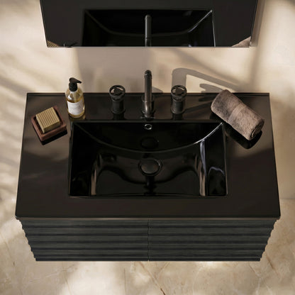 30" 3-Hole Widespread Vanity Sink Top in Glossy Black