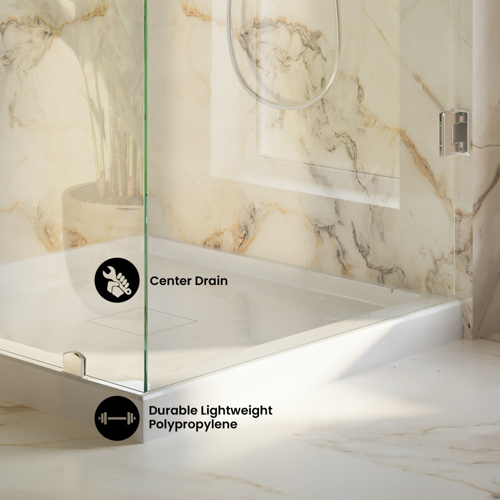 Carlton Marquette 34 x 34 Shower Pan Base with Center Drain in Glossy White