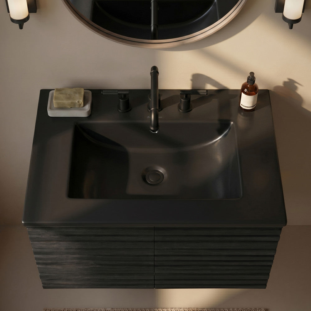 24" Ceramic Vanity Top with 8" Widespread Faucet Holes in Matte Black