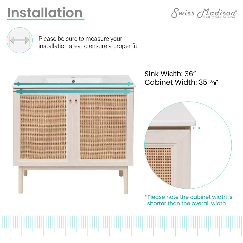 Classe 36" Freestanding Bathroom Vanity in White Oak with Sink Top