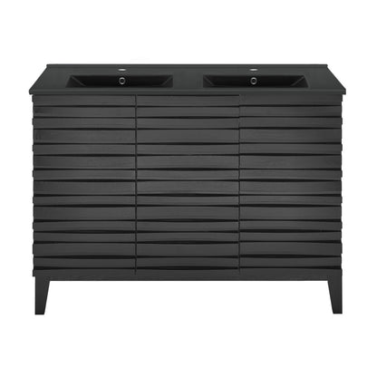 Cascade 48 in. Black Oak, Double Basin Bathroom Vanity With Black Ceramic Sink Top