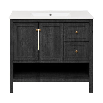 Chateau 36" Freestanding Bathroom Vanity in Black Oak with Sink Top
