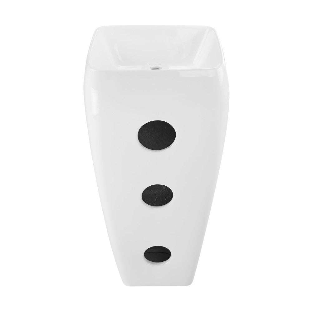 White one-piece pedestal sink with rectangular basin and sleek modern design.