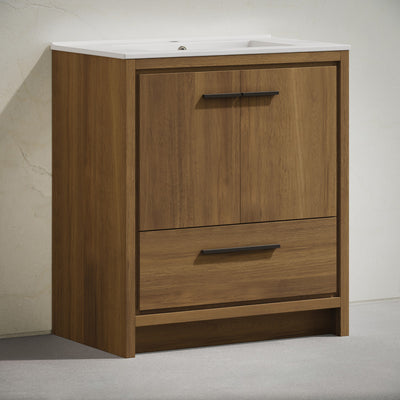 Virage 30" Freestanding Bathroom Vanity in Brown Oak with Sink Top