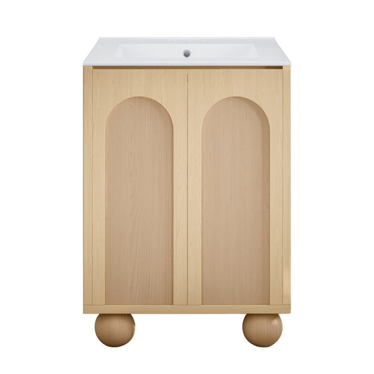 Porte 24" Freestanding Bathroom Vanity in Natural Oak with 3-Hole Centerset Sink Top