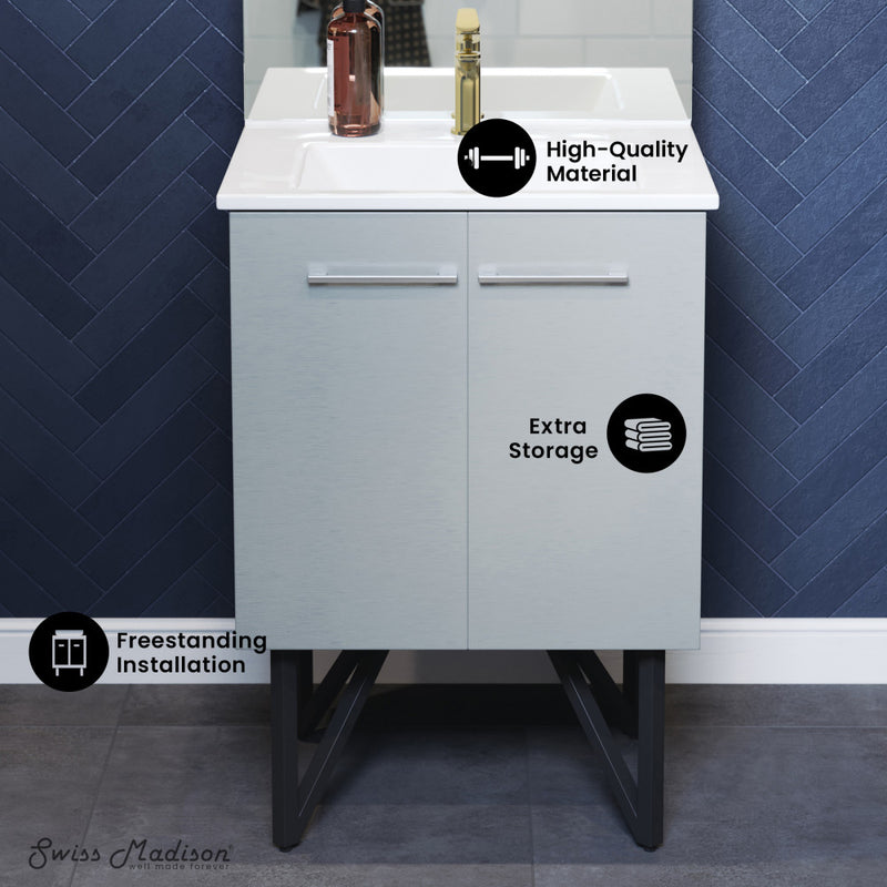 Annecy 24" Freestanding Bathroom Vanity in Gray with Sink Top