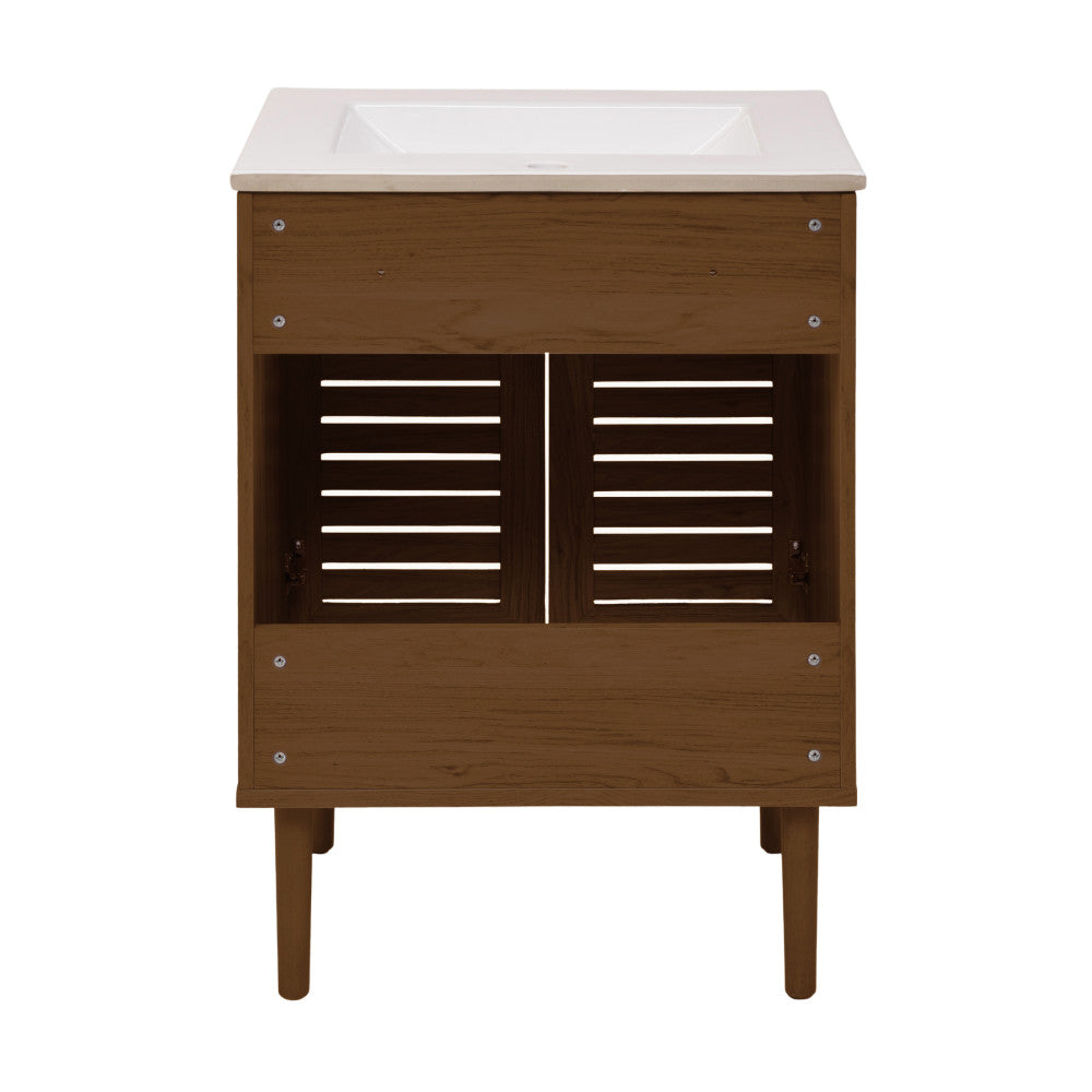 Bron 24" Freestanding Bathroom Vanity in Brown Oak with Sink Top