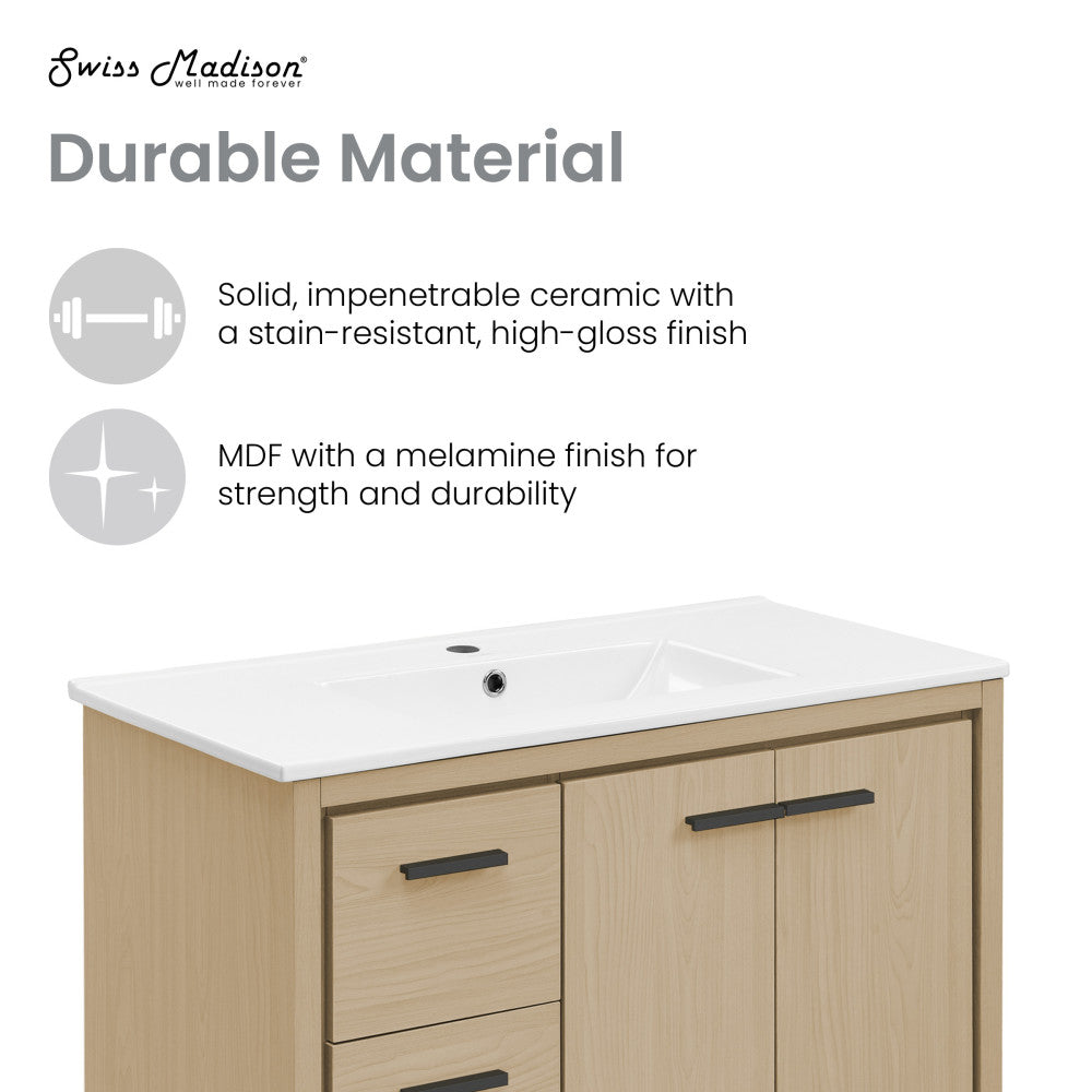 Virage 36" Freestanding Bathroom Vanity in Natural Oak with Sink Top