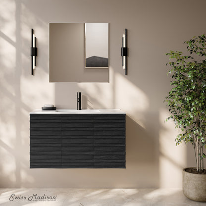 Cascade 36" Wall-Mounted Bathroom Vanity in Black Oak with Sink Top