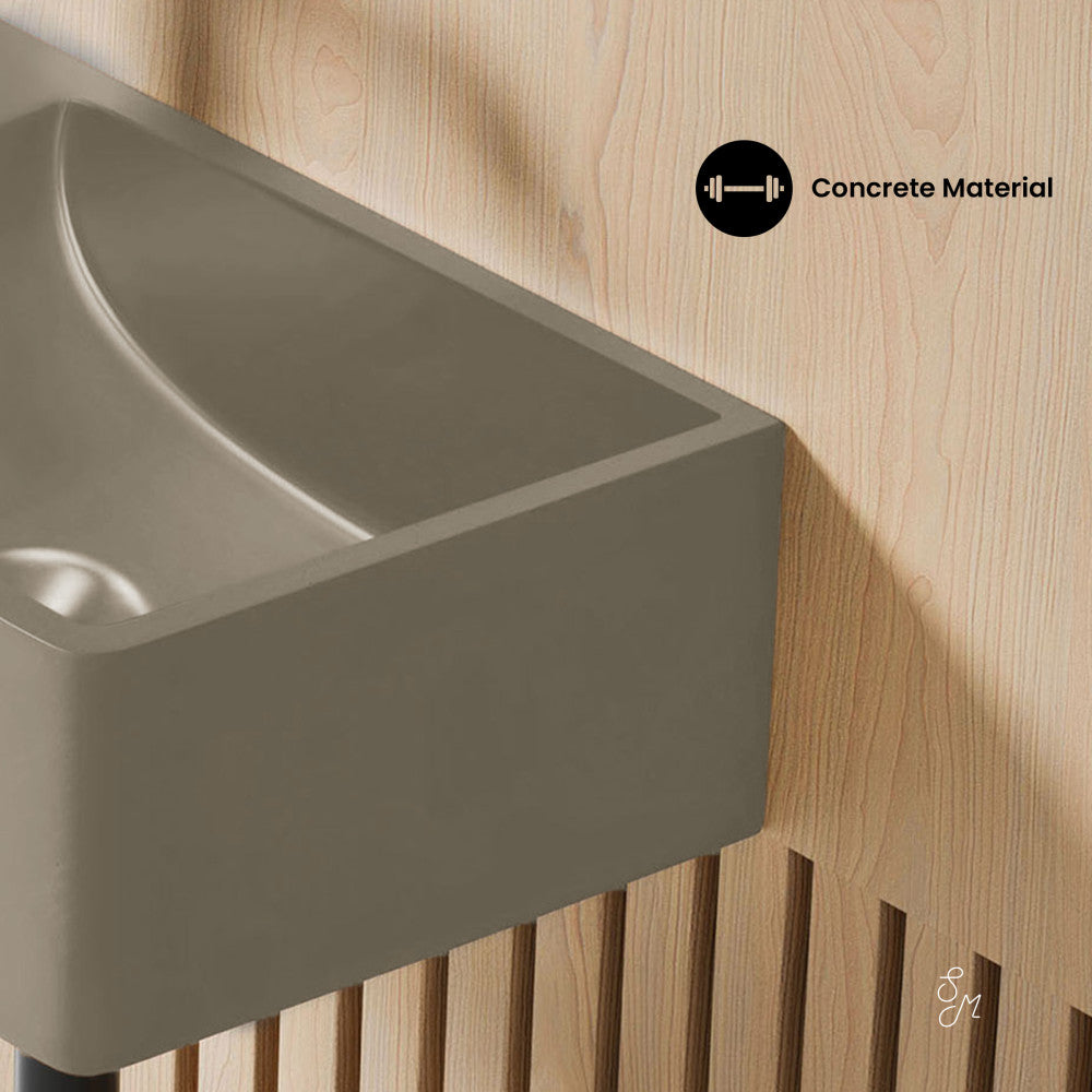 Lisse 16" Concrete Rectangle Wall-Mounted Sink with Left Side Faucet Mount in Matte Taupe