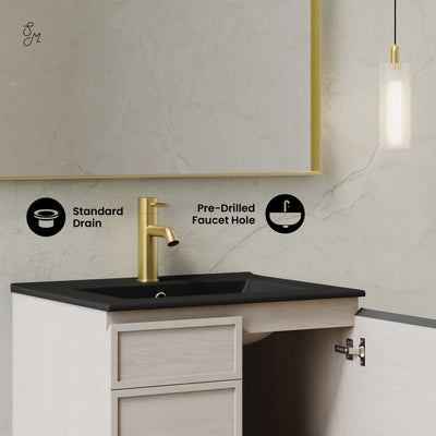 St. Tropez 24" Wall-Mounted Bathroom Vanity in White Oak with Black Sink Top