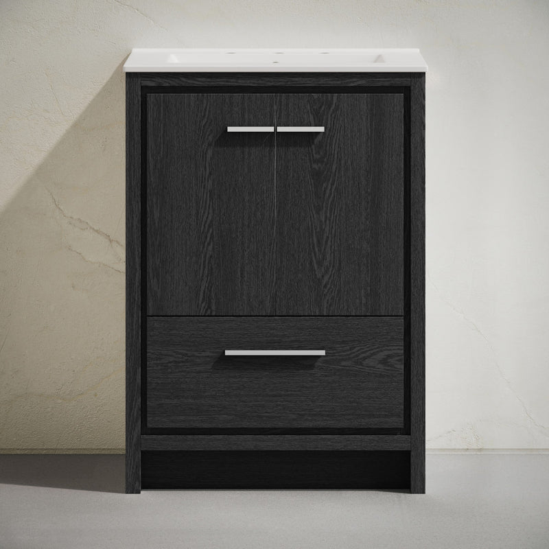 Virage 24" Freestanding Bathroom Vanity in Black Oak with 3-Hole Widespread Sink Top