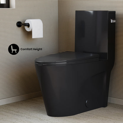 St. Tropez One-Piece 12" Rough-in 1.28 GPF Right-Hand Flush Elongated Toilet in Glossy Black