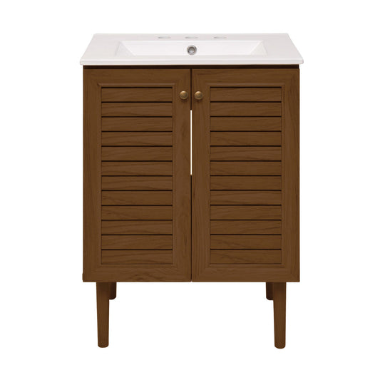 Bron 24" Freestanding Bathroom Vanity in Brown Oak with 3-Hole Widespread Sink Top