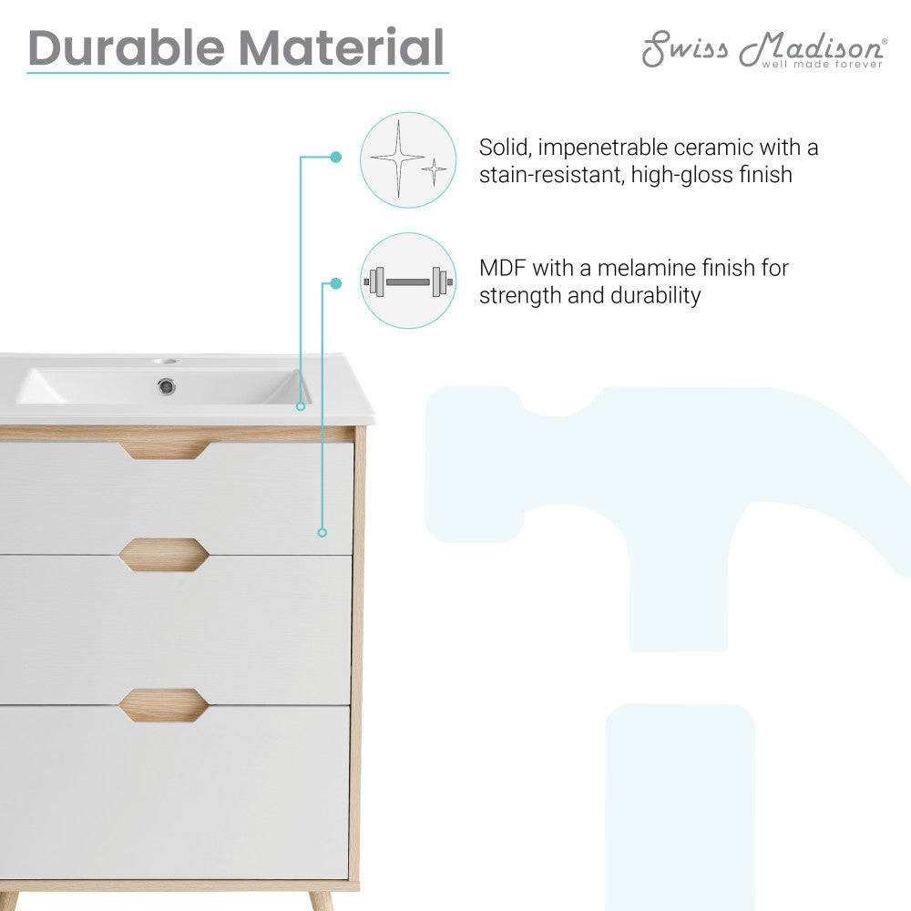 Brusque 24" Freestanding Bathroom Vanity in Natural Oak with Sink Top