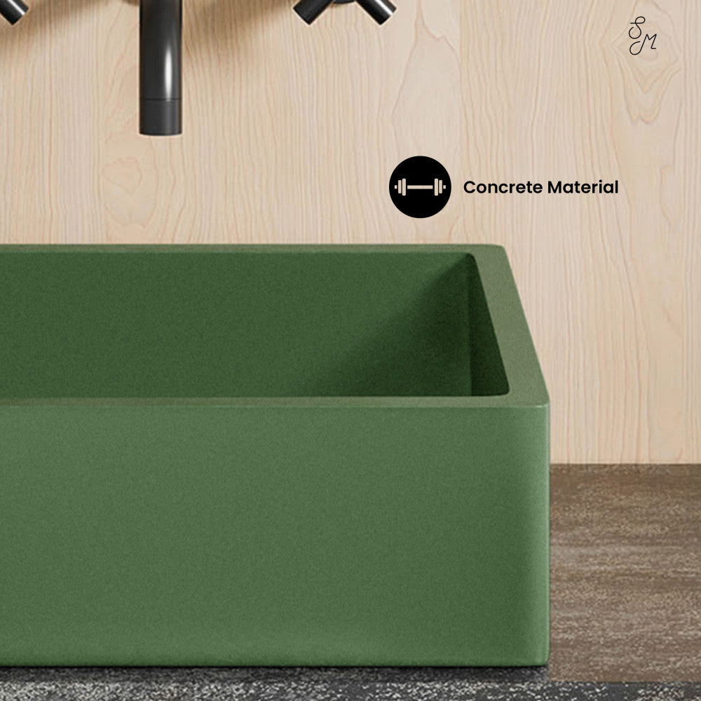 Lisse 15.5" Concrete Square Vessel Sink in Matte Royal Green