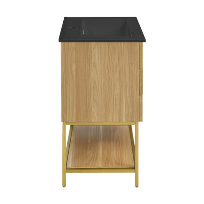 Carre 24 in. Golden Oak Bathroom Vanity with Black Ceramic Sink Top
