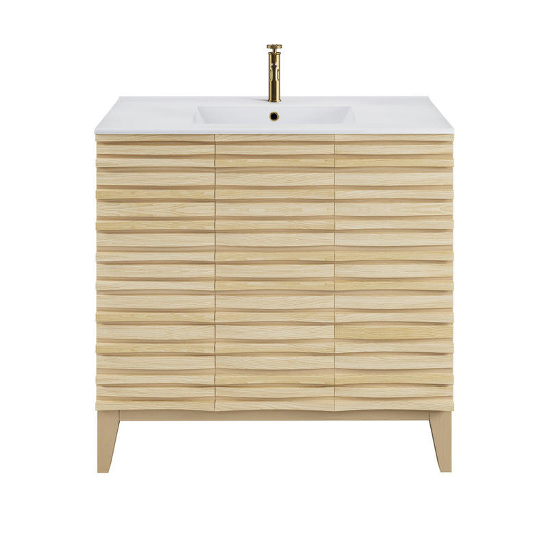 Cascade 36" Freestanding Bathroom Vanity in Natural oak with Sink Top
