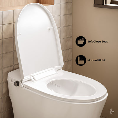 Hugo H Power Flush Tankless Toilet 12" Rough-in 1 GPF Non-Electric ADA Toilet with Integrated Tank and Manual Bidet in Glossy White