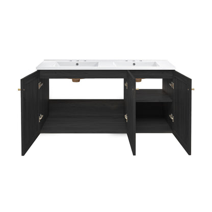 Classe 48" Wall-Mounted Bathroom Vanity in Black Oak with 3-Hole Centerset Double Basin Sink Top