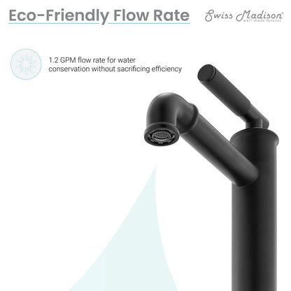 Single-handle bathroom faucet in matte black with a sleek high-arc spout and modern minimalist design.