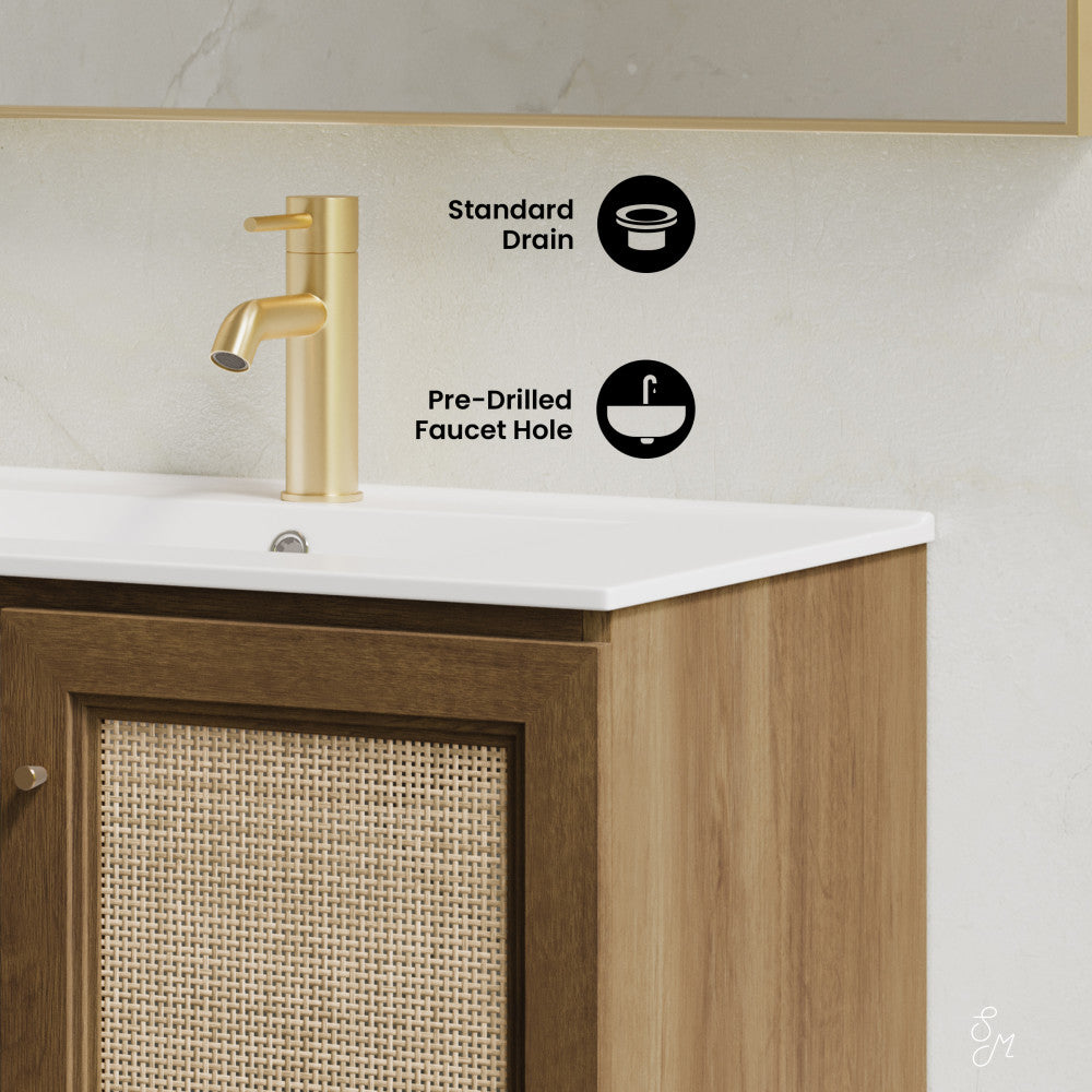 Classe 30" Wall-Mounted Bathroom Vanity in Brown Oak with Single Faucet Hole Vanity Top