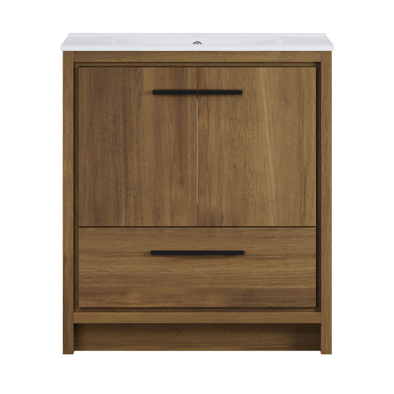 Virage 30" Freestanding Bathroom Vanity in Brown Oak with Sink Top
