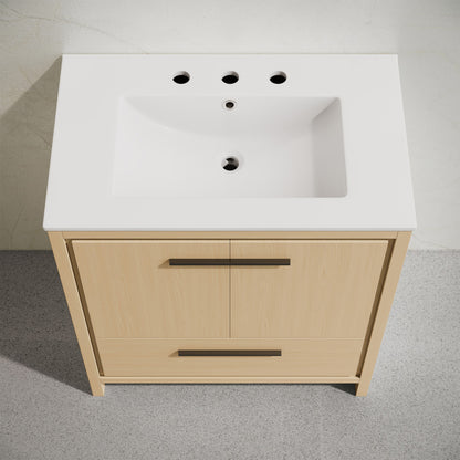 Virage 30" Freestanding Bathroom Vanity in Natural Oak with 3-Hole Widespread Sink Top