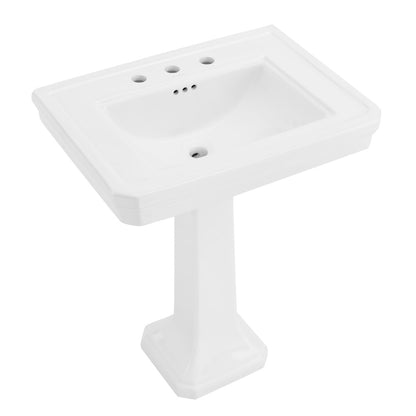 Voltaire 26" Two-Piece Pedestal Sink with 3-Hole Widespread Faucet Holes in Glossy White