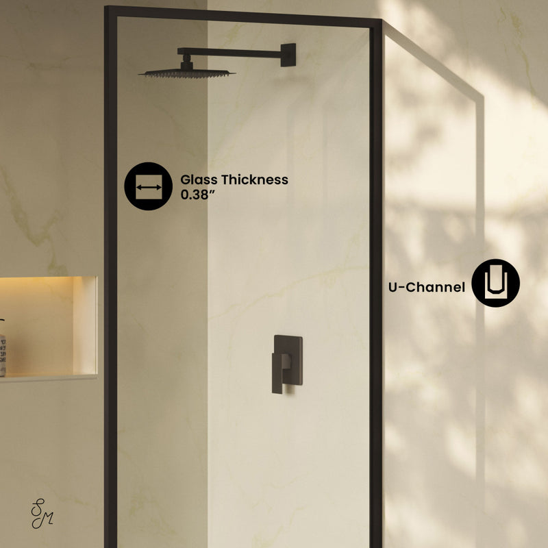 Pierre 34 x 76 Framed Fixed 3/8 in. (10mm) Clear Tempered Glass Shower Door with Black Matte Frame
