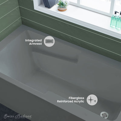 Voltaire 60" x 32" Right-Hand Drain Alcove Bathtub with Apron and Armrest in Matte Gray