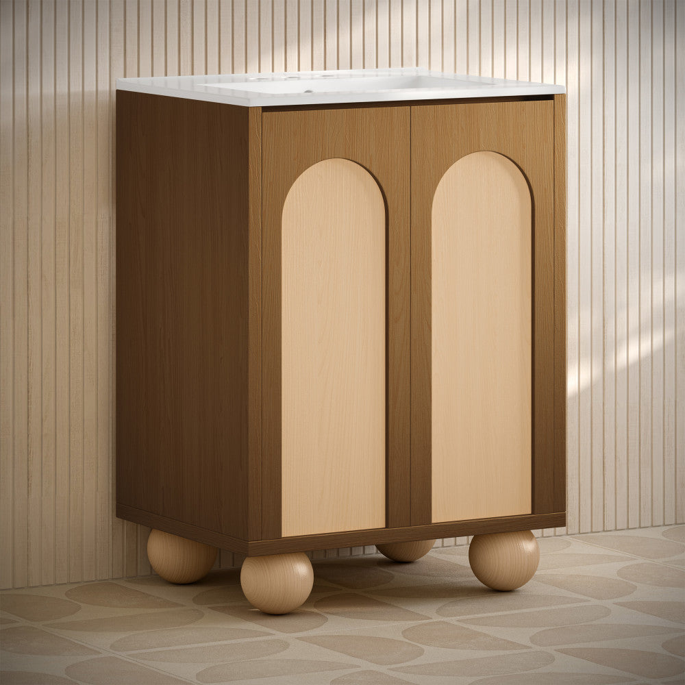 Plaisir II 24" Freestanding Bathroom Vanity in Brown Oak with 3-Hole Centerset Sink Top