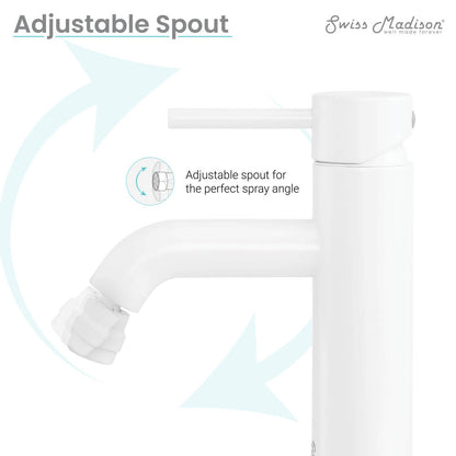 Single-handle bidet faucet in matte white with adjustable spout for spray angle.