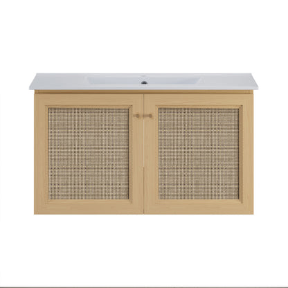 Classe 36" Wall-Mounted Bathroom Vanity in Natural Oak with Single Faucet Hole Vanity Top