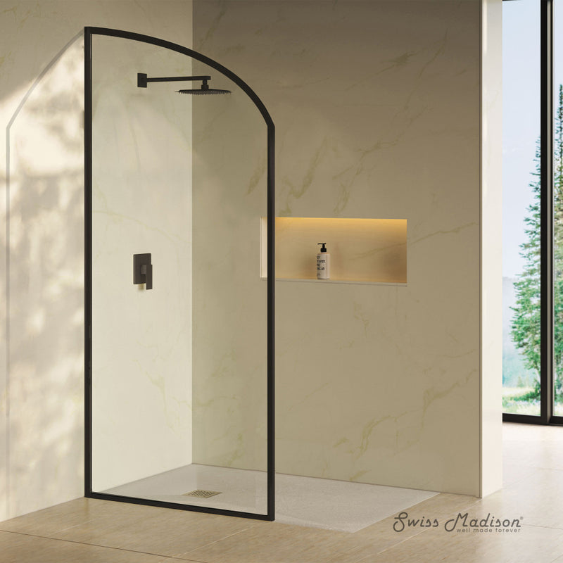 Demi 34 x 76 Framed Fixed 3/8 in. (10mm) Clear Tempered Glass Shower Door with Black Matte Frame