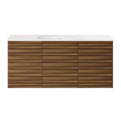 Cascade 48" Wall-Mounted Bathroom Vanity in Brown Oak with Sink Top