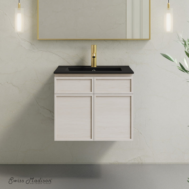 St. Tropez 24" Wall-Mounted Bathroom Vanity in White Oak with Black Sink Top