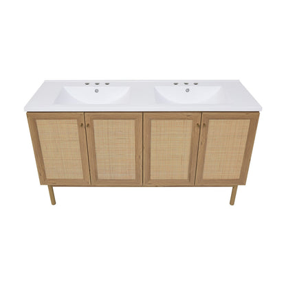 Classe 60" Freestanding Bathroom Vanity in Golden Oak with 3-Hole Widespread Double Basin Sink Top