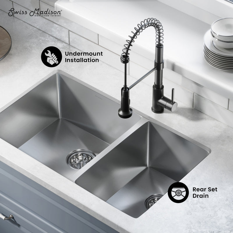 Rivage 33 x 20 Stainless Steel, Dual Basin, Undermount Kitchen Sink
