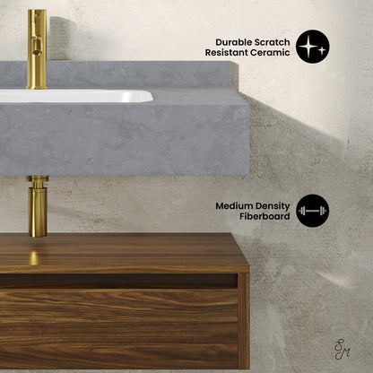 Avancer 36" Wall-Mounted Bathroom Vanity in Brown Oak with Charcoal Gray Sink Top