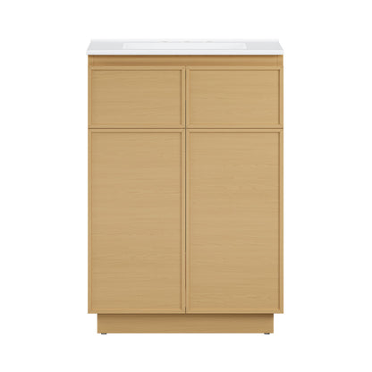 St. Tropez 24" Freestanding Bathroom Vanity in Natural Oak with 3-Hole Widespread Sink Top