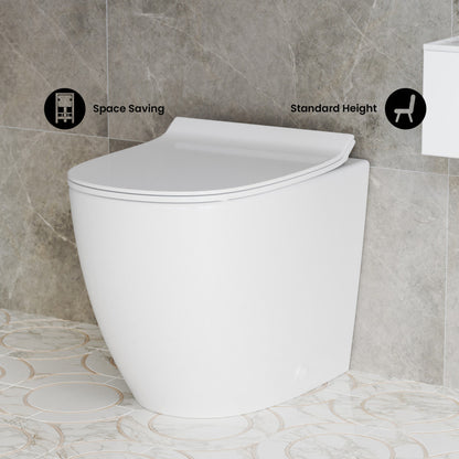St. Tropez Back-to-Wall Toilet Bundle 0.8/1.6 GPF Dual Flush in Glossy White with Brass Flush Plate