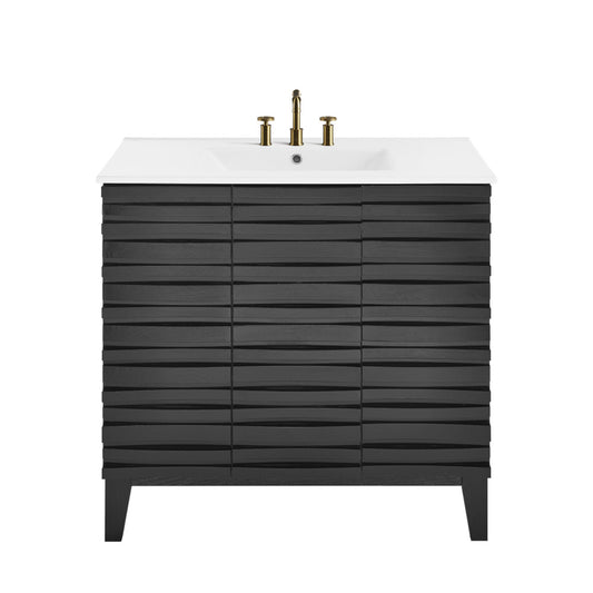 Cascade 36 in. Black Oak Bathroom Vanity With White, 3-Hole Ceramic Sink Top
