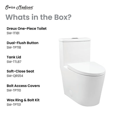Dreux One Piece Elongated Dual Flush Toilet with 0.95/1.26 GPF (6 - Pack)